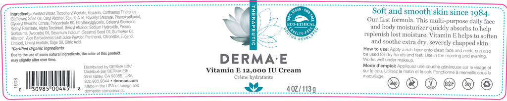 DermaE Natural BodycareVitamin E 12,000 IU Crème 4 oz - Live Well Franklin