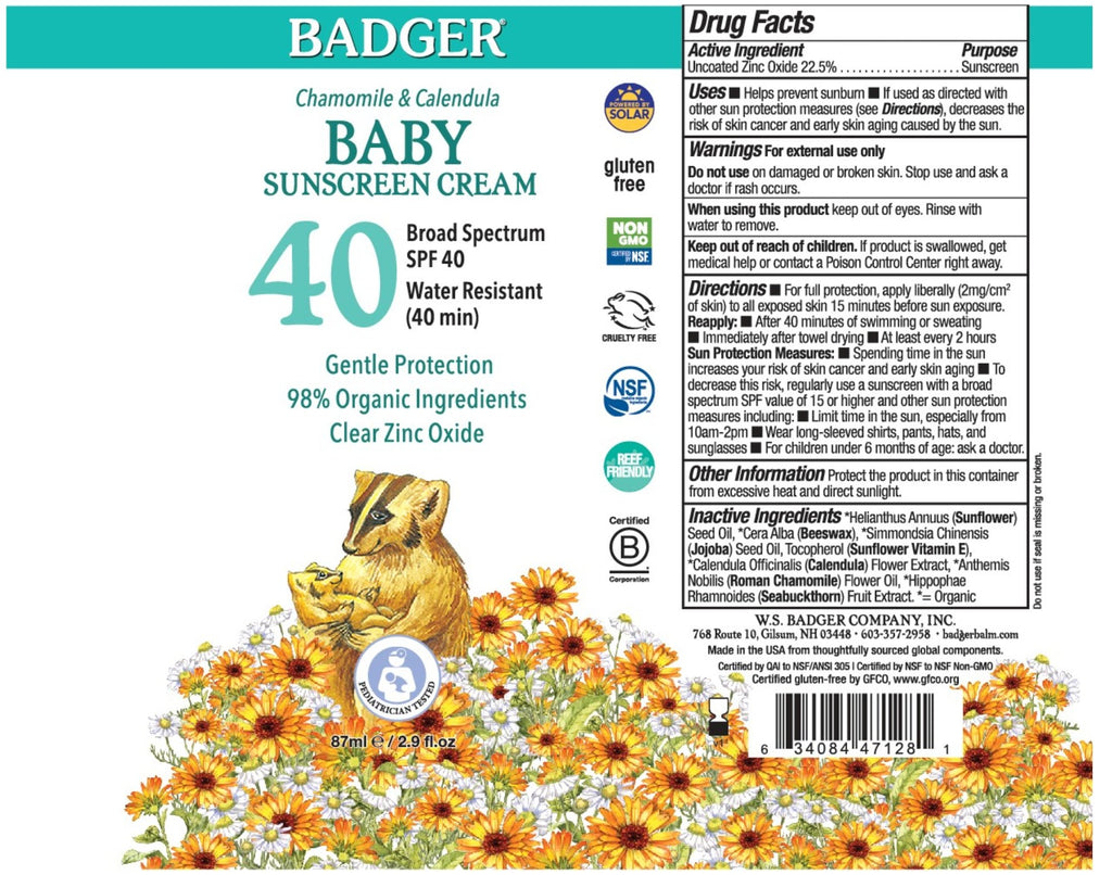 W.S. Badger CompanySPF 40 Baby Clear Zinc Sunsc Cream 2.9oz - Live Well Franklin